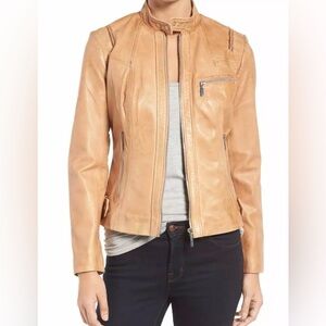 Bernardo Kirwin Brown Leather Moto Jacket Size Medium L100902